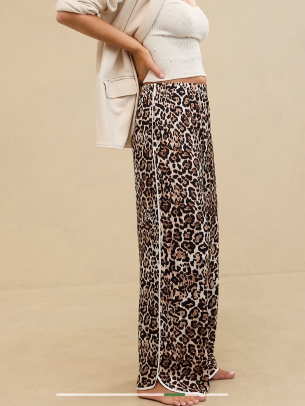 NWT Aerie XL Leopard Print Pajama Pants 100% Viscose Elastic Waist Satin Piping